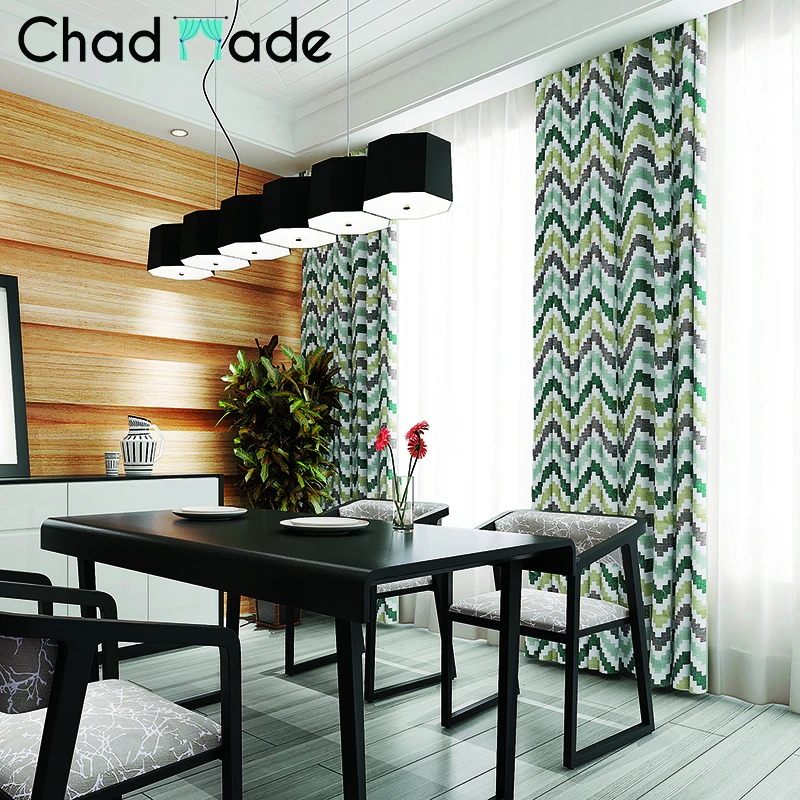 

ChadMade Pinch Pleat Chevon Zigzag Spot Pattern Print Curtain With Blackout Lining For Bedroom Living Room Hotel Restaurant (1P)