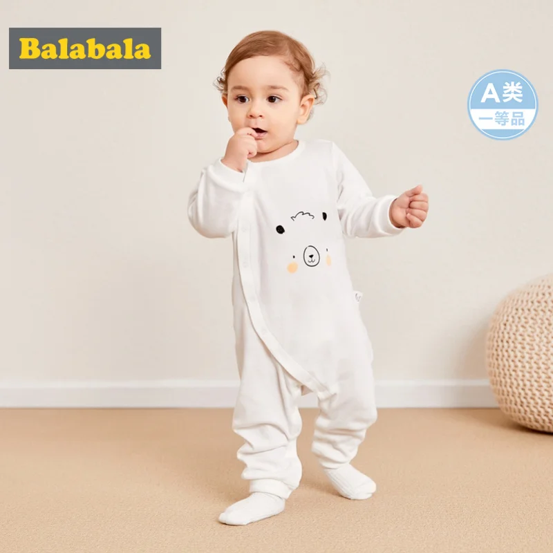 

Balabala Infant Baby Boy 100% Cotton Bear Jumpsuit One-piece with Ribbed Crewneck Cuff and Hem Snap Closure for Newborn Baby