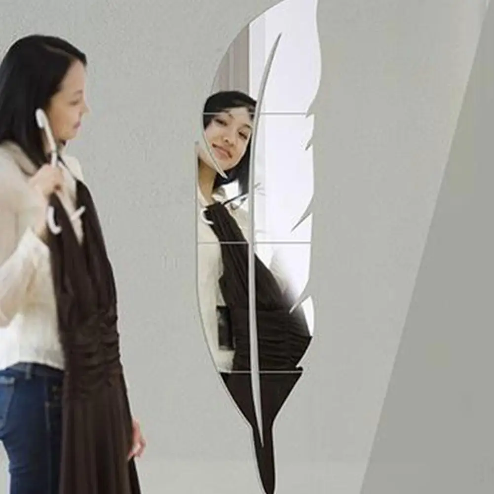 DIY 3D перьев Плюм зеркало настенное виниловая наклейка Стикеры дома номер Фреска Декор