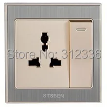 Международный стандарт, 3 отверстия, розетка с выключателем, настенная розетка, силовая нержавеющая тяга, шампань, золото