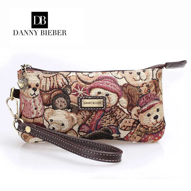 

Ms hand bag 2016 new European and American style bear canvas phone bag zipper zero wallet Danny Biebei