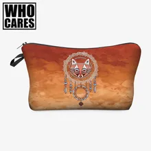 Fox totem 3D Printing cosmetic bag orange bolsos mujer de marca famosa 2016 Fashion makeup bag