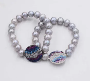 

wow! freshwater pearl gray near round 10-11mm bracelet 8inch wholesale nature beads FPPJ