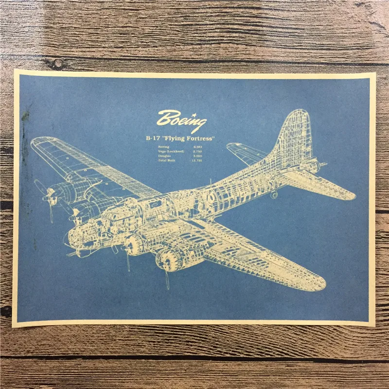 

Direct selling RMA-006 Vintage poster "B-17 Flying fortress" Retro Kraft paper cafe bar wall pictures for living room 42x30 cm
