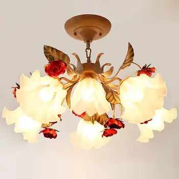 

Glass Bar kitchen light hanging Chandeliers Flower lamp Large American Style Led Chandelier for Living Room Villa light lampara