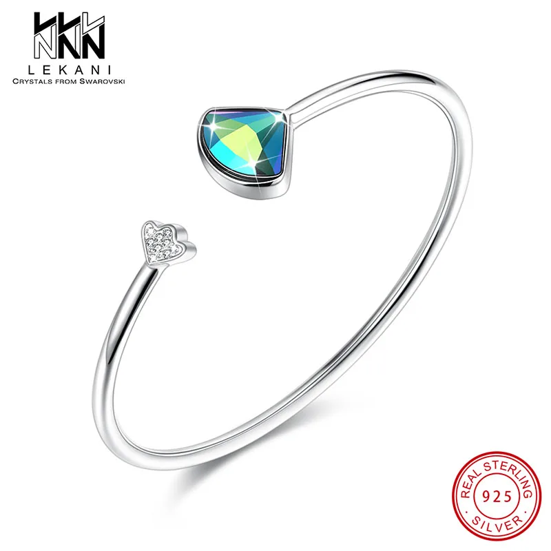925 Sterling Silver Bangle With Crystal From Swarovski Open Bracelet For Women Adjustable Size Fine Jewelry Wedding Fashion Gift | Украшения