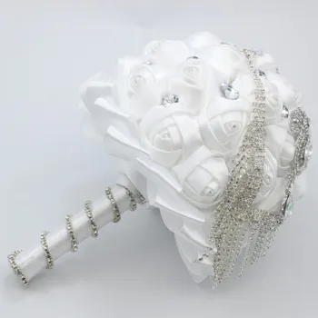 

Bride Bouquet Brooch Pearls Rhinestone Brooch Silk Flower Style Wedding Bouquet Flower Party Decorations
