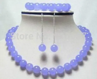 

LHX54016>>>>>>10mm Natural Lavender Jade round beads Necklace Bracelet Earrings Set AAA Grade