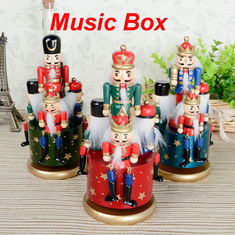 

New Random 1pcs 20Cm High Christmas Holiday Nutcracker Music Box Vintage German Wooden Table Walnut Toy Zakka Dolls