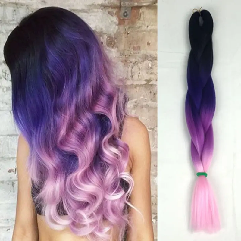 

10pack/lot Black Purple pink three tone kanekalon jumbo braid hair extensions 24inch Havna Mambo senegalese twist hair crochet