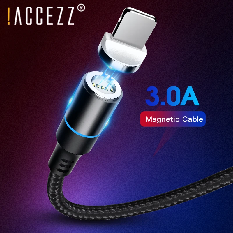 

!ACCEZZ 3A Magnetic Cable Fast Charging For iPhone 8 7 X Xs Max Samsung S9 Huawei P9 Micro USB Type C Magnet Charger Data Cables