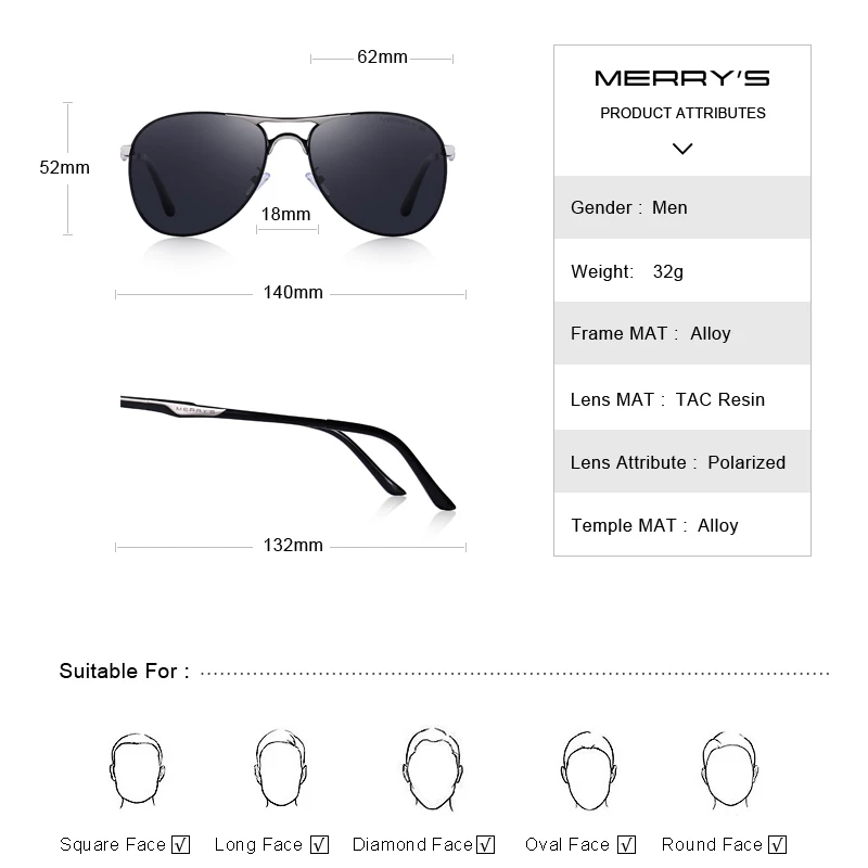 Kopen MERRY S Aluminium Gepolariseerde Zonnebril Mannen Klassieke Merk Designer driving Eyewear Pilot sunglass S 8712