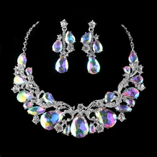 Gorgeous Auora AB Crystal aretes Collar de sistemas de La Joyería Nupcial de La Boda Novias Accesorios mujeres del partido de La Decoración
