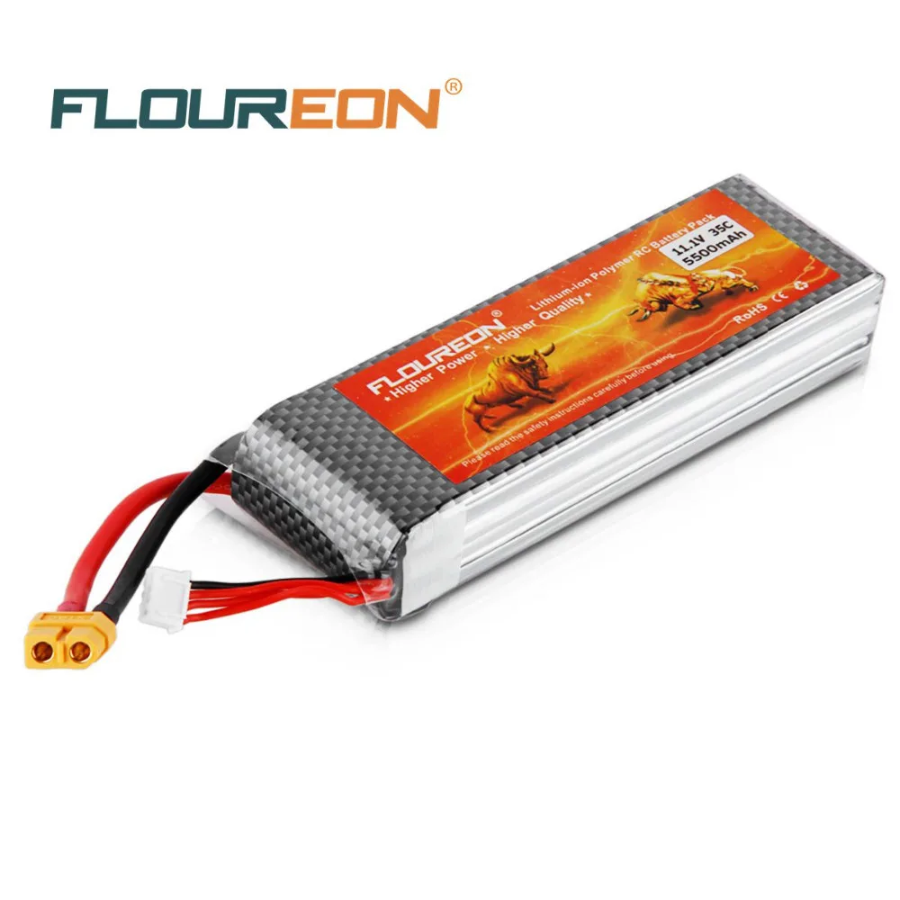 FLOUREON 11,1 V 5500mAh 3S 35C Lipo RC батарея XT60 вилка перезаряжаемая Lipo батарея для RC вертолет, самолет с радиоуправлением RC Хобби