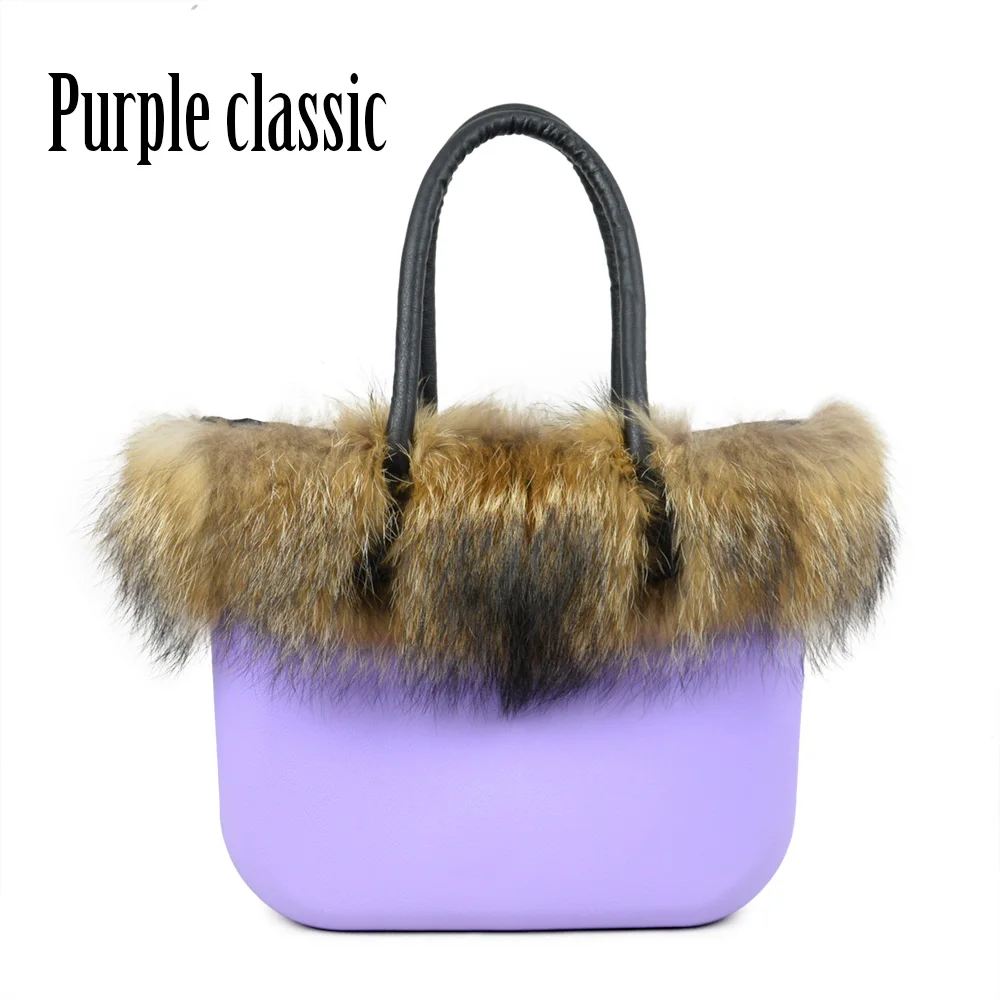 ANLAIBEIER классический большой EVA сумка стиль obag полный AMbag с енотовидная собака меховой отделкой внутренний карман вставка ручки сумочка - Цвет: Purple Classic