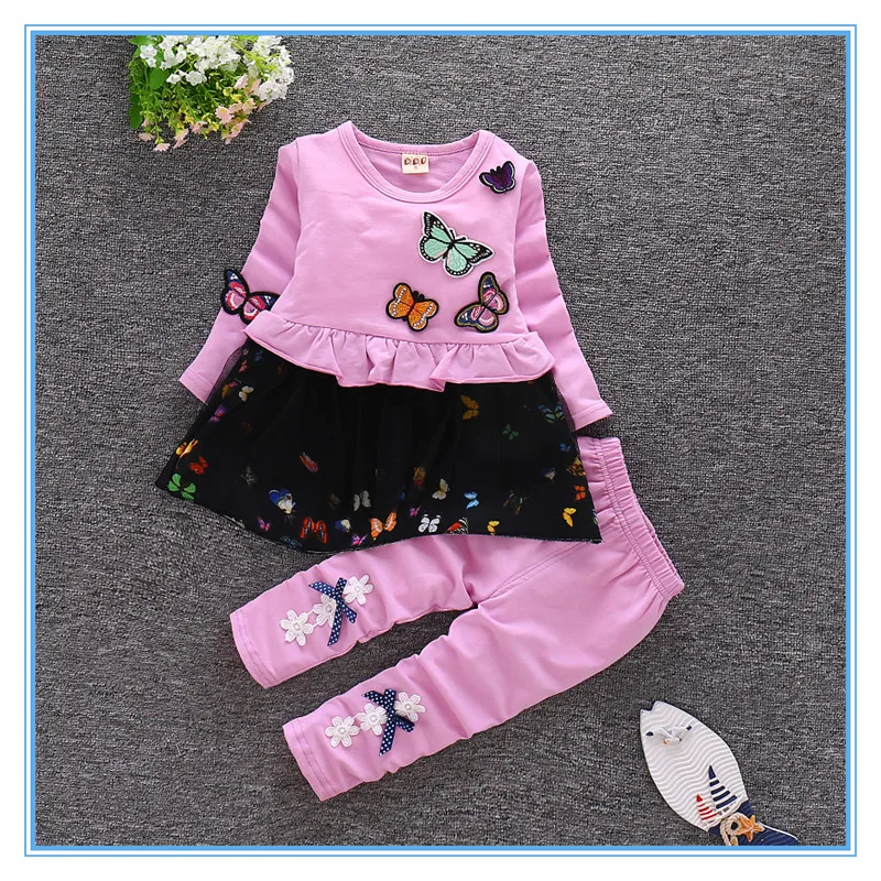iairay 2pcs/set autumn baby suit long sleeve shirt dress baby flower