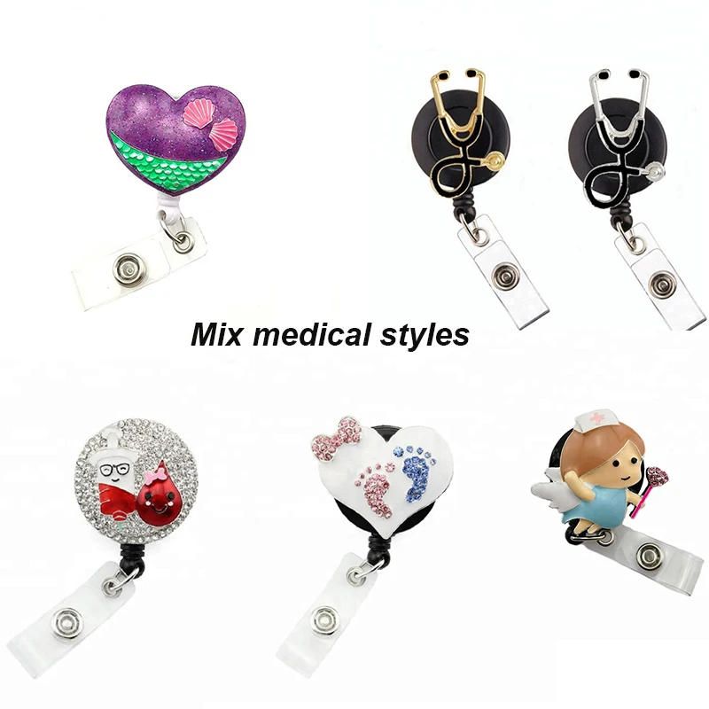 

Medical Mixed Hospital Shape Rhinestone Retractable Reel/Id Badge Holder Nurse Symbol Name Carder