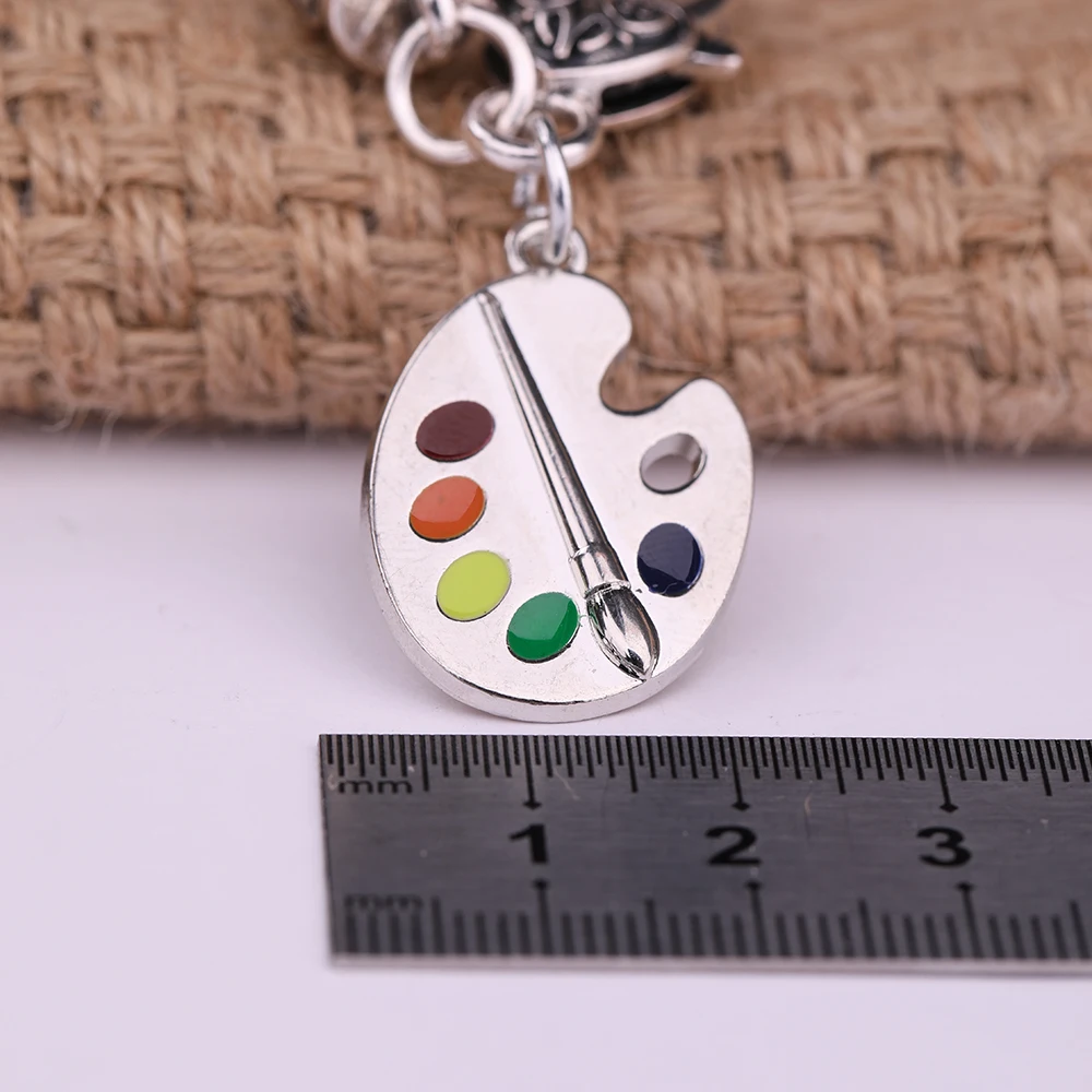 Treasure Island Charms Enamel Artist Palette & Brush Charm – 925 Sterling Silver, Multicolor – Includes Keyring