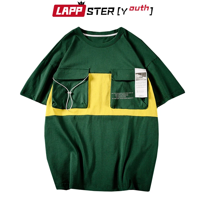 

LAPPSTER Patchwork Tshirts Summer Funny 2019 Mens Korean Fashions Cotton T-shirt Harajuku Streetwear Hip Hop Tops And Tees 5XL