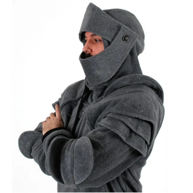 Retro-men-Pulling-Rope-Mask-Knight-Hoodies-Autumn-Winter-men-s-Solid-Color-Elbow-guard-warm_