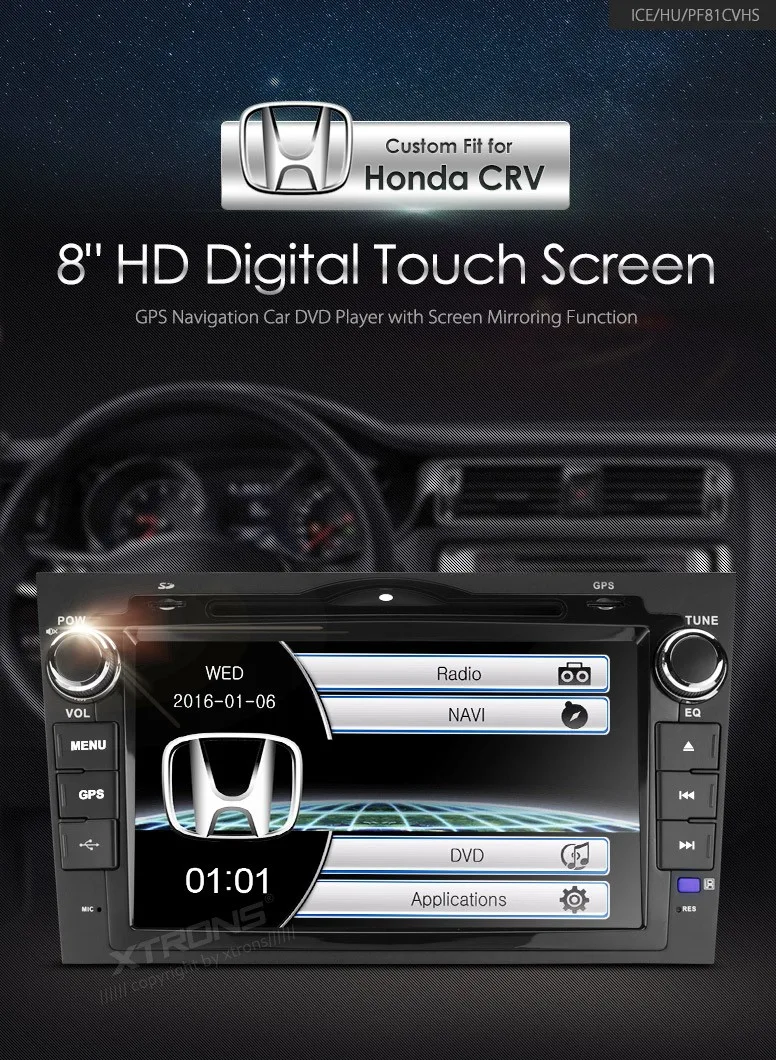 Excellent XTRONS 8" HD Digital Touch Screen 2 din Car Stereo Radio DVD Player GPS Steering Wheel For Honda CRV 2007 2008 2009 2010 2011 0