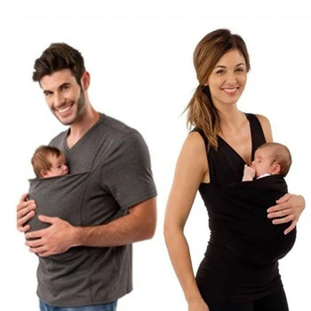 

ZBAIYH Fashion Maternity T-shirt Pregnancy Clothes For Pregnant Women Kangaroo Multifunction Tops Mom Papa Outdoor Clothing