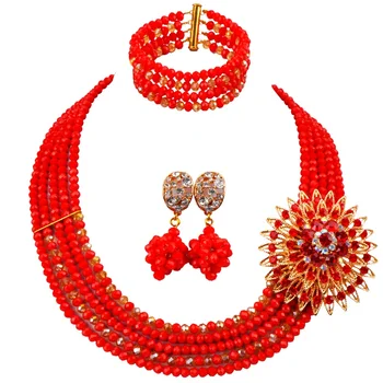 

Hot Selling Opaque Red Gold AB Handmade Fashion Party Jewelry Women Crystal Beads Neckalce Earrings Bracelet Sets 5C-ST-18