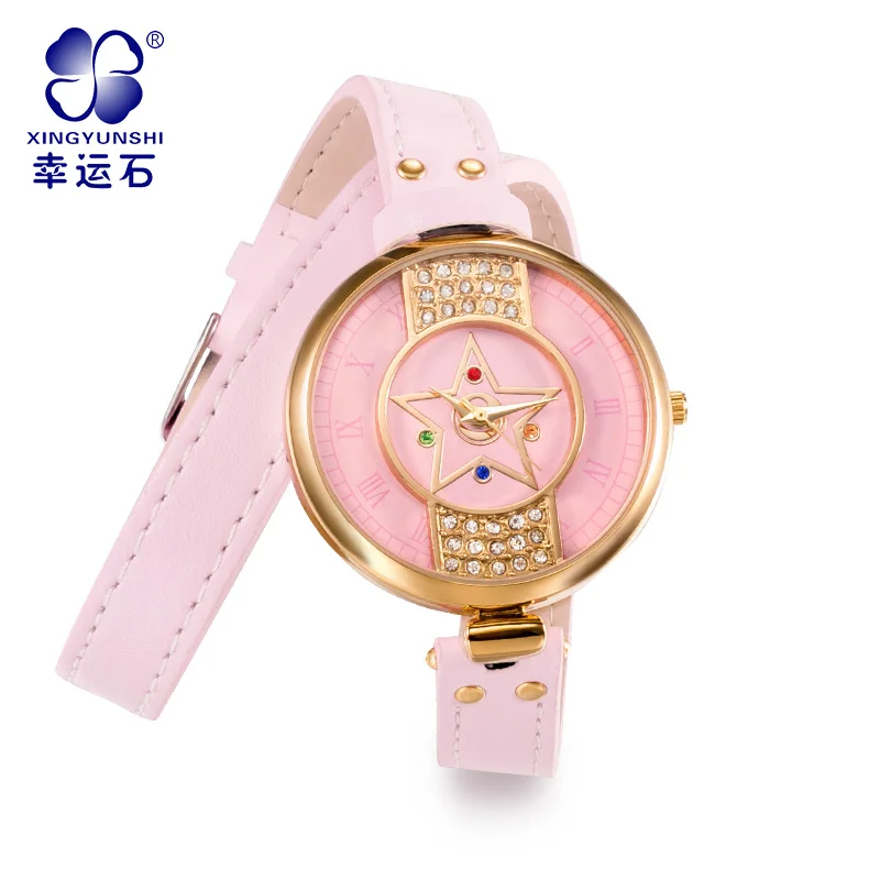 

Sailor Moon Watch Double - loop strap Women Quartz Watch Diamond leather pink Watch Clock Ladies Dress Watch Relogio Feminino