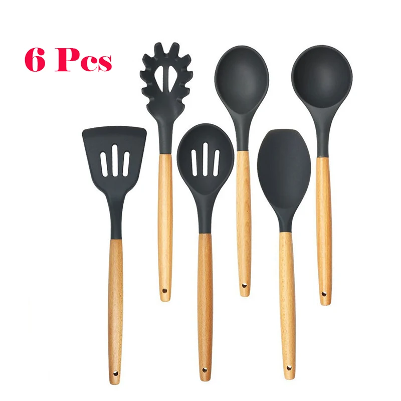 5/6/7/8/9 Pcs Wooden Handle Silicone Kitchenware Kitchen Cooking Tools Multi-Purpose Grade Spatula Ladle For Birthday Gift 5/6/7/8/9 Pcs Wooden Handle Silicone Kitchenware Kitchen Cooking Tools Multi-Purpose Grade Spatula Ladle For Birthday Gift