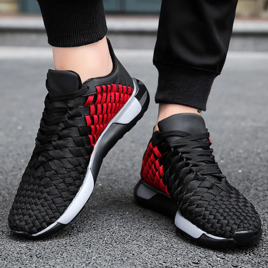 YOUYEDIAN Luxury Men Sneakers Black red Lace Up Flats Male Casual Shoes Thick-Soled Straps Breathable Sneakers Shoes#507g30