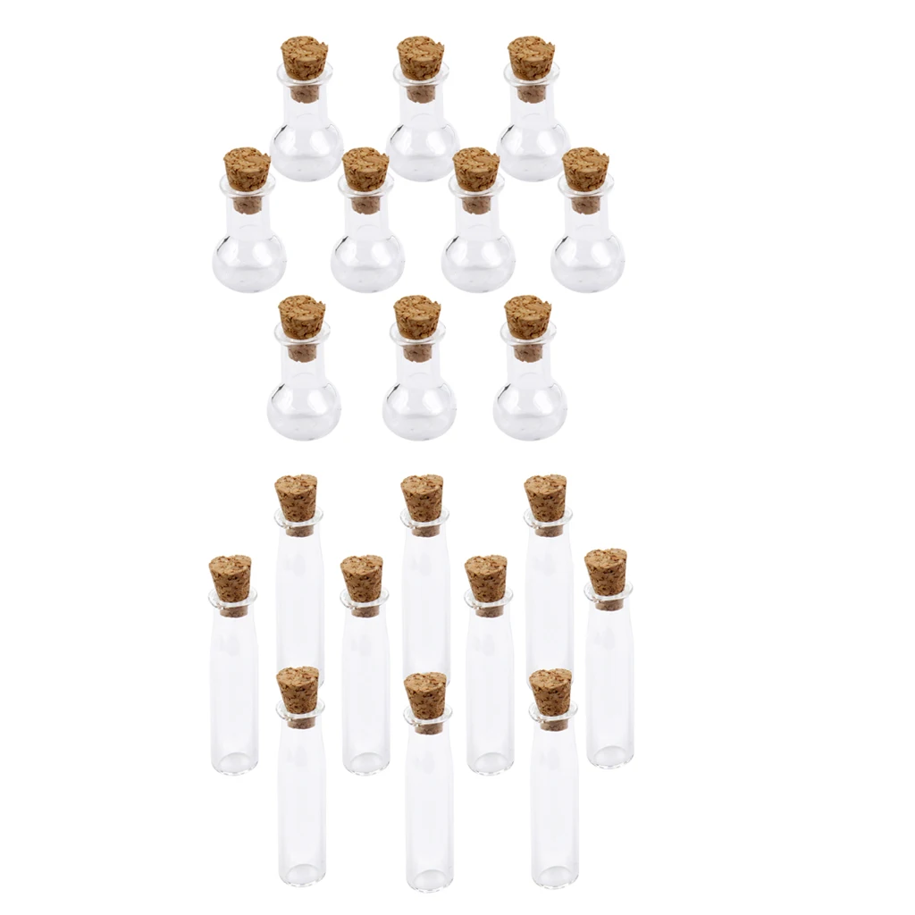 20pcs Bulk Mini Glass Cork Bottle Flat Bulb Jars Vials Wish Bottle Love