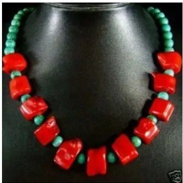 FREE SHIPPING>>>@@ Fine genuine red coral & Turquoise beads necklace 18'' shipping free