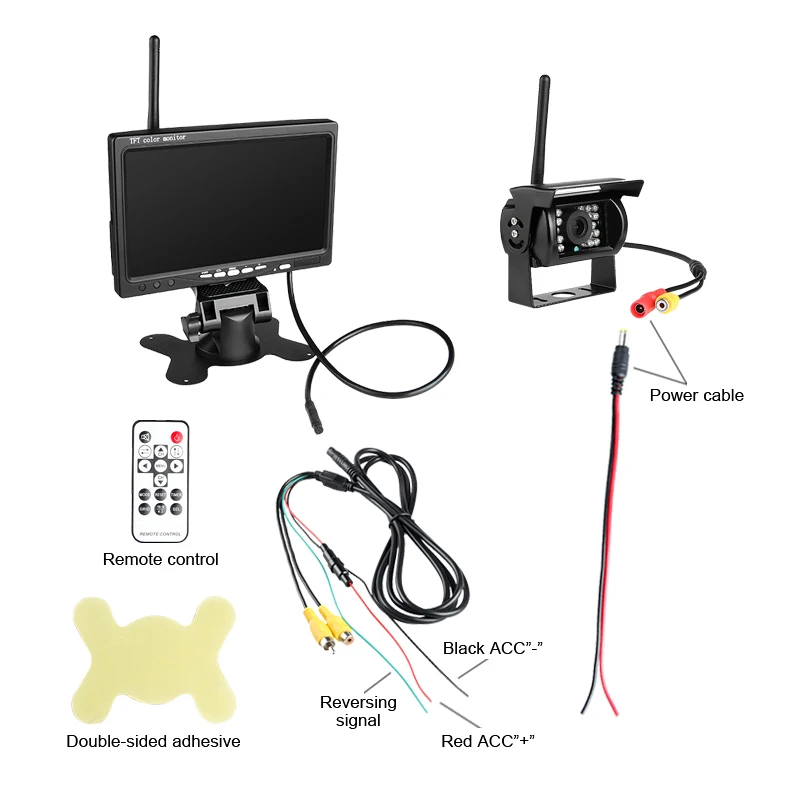

7" Monitor Kits + Waterproof Rear View Wireless Backup Cameras Parking Assistance Night Vision for RV Truck Trailer