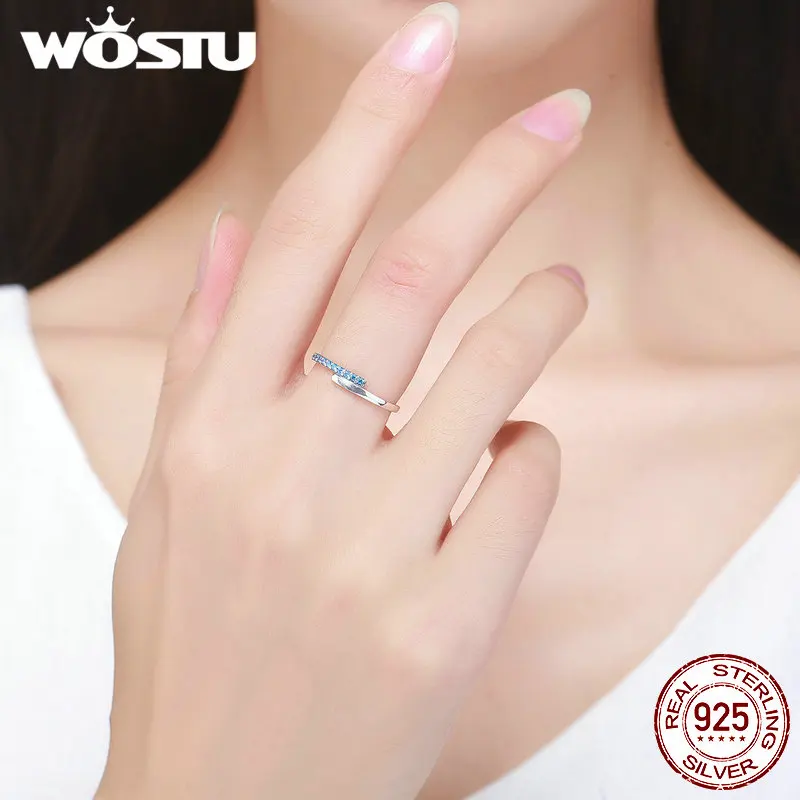 WOSTU высокое качество 925 пробы Серебряный Синий CZ палец кольца для женщин модные вечерние ювелирные изделия прекрасный подарок CQR099