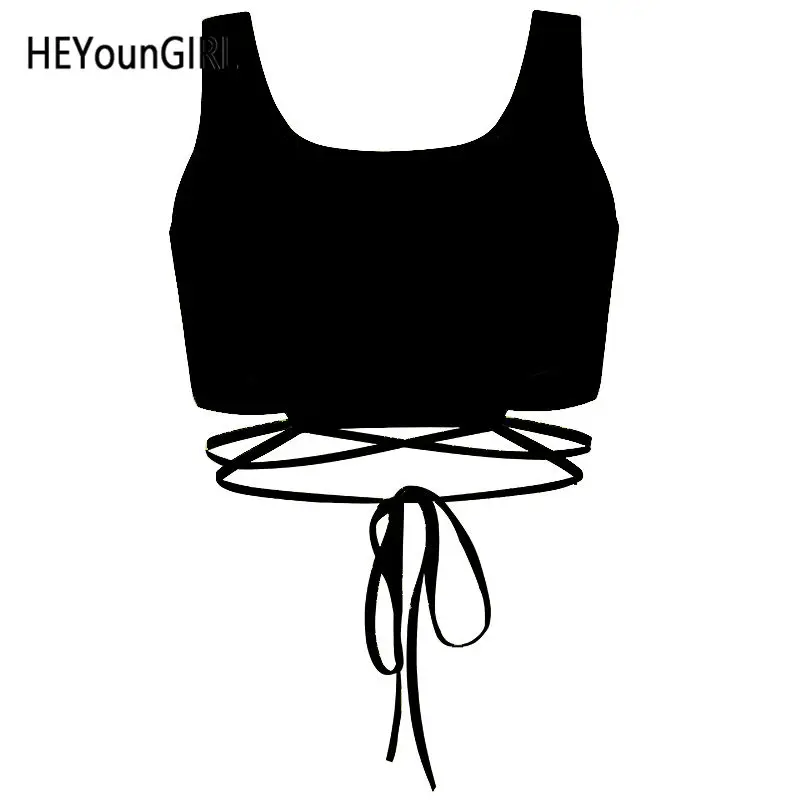 Черный HEYounGIRL женские топы на бретелях с открытой спиной, хлопковые неоновые желтые сексуальные топы с вырезами без рукавов, летний укороченный топ, уличная одежда - Цвет: Черный