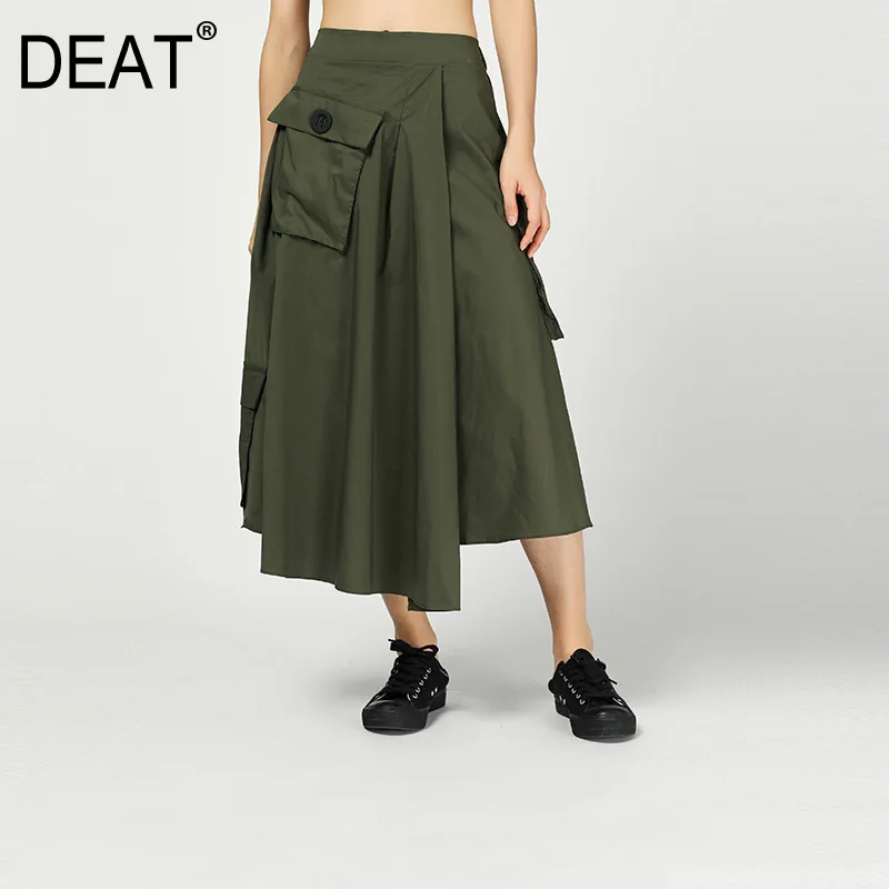 

[DEAT] 2019 New Spring Summer High Elastic Waist Black Irregular Personality Split Joint Half-body Skirt Women Fashion Tide JT01