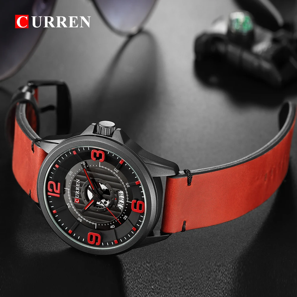 CURREN 2018  Men Watches Digital Quartz Army Military Waterproof Clock Leather Strap Date Wristwatc