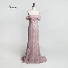Finove вечернее платье длинное топ продаж женское кружевное платье шикарное с вырезом лодочкой полностью жемчужное длина до пола сексуальная одежда размера плюс