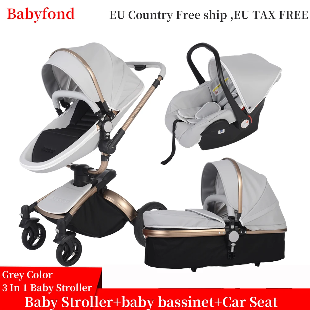 Sale  Babyfond luxury baby stroller 3 in 1 Fashion Carriage 360 degree rotation two-way Trolley PU Alumin 