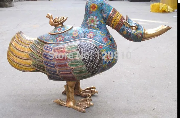 

China Royal 100% Bronze handwork cloisonne duck bird Zun incense burner censer