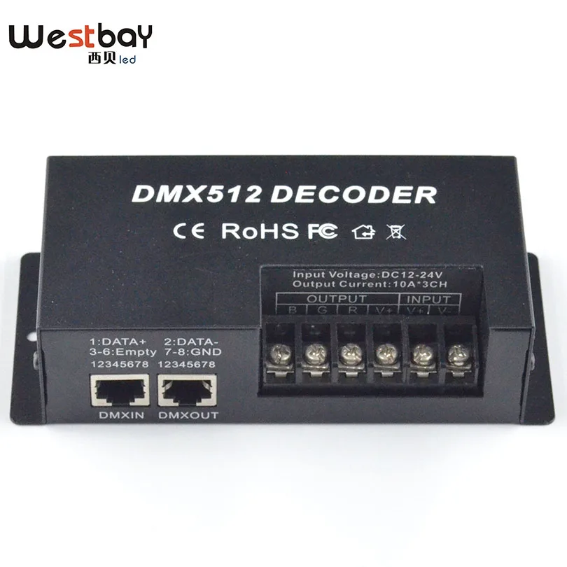 

30A DC12-24V 3 Channel*10A Output RGB Single DMX Decoder& Driver Constant Voltage Decoder Led Strip Module Lamp Controller