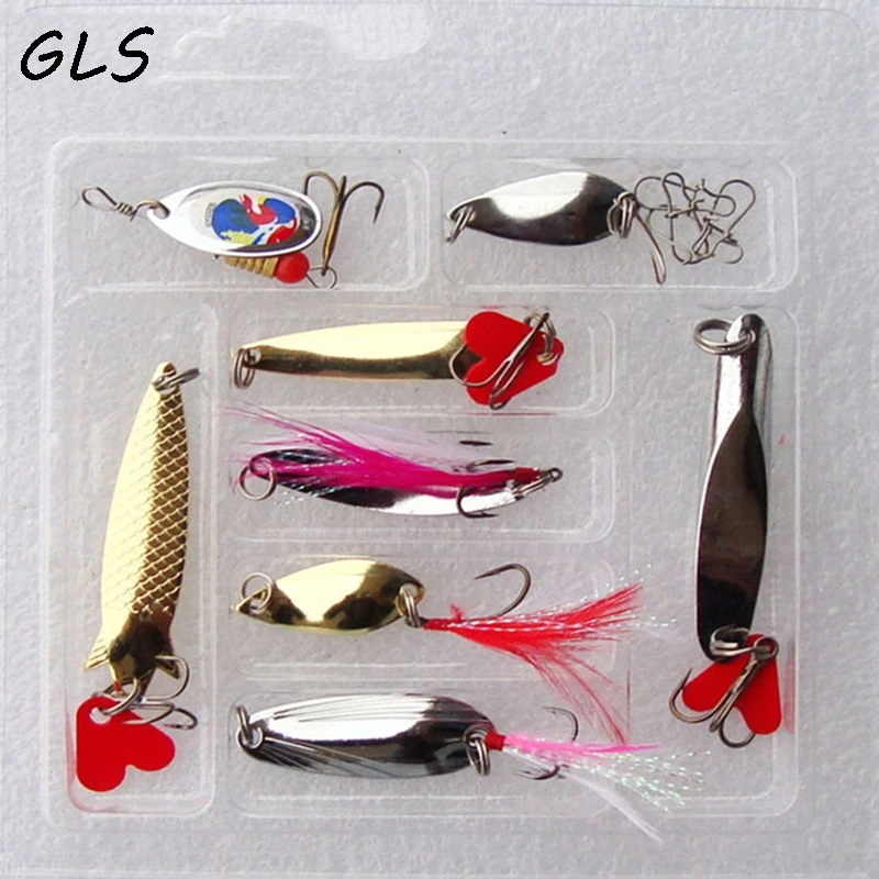 

Mixed Colors Fishing Lures Spoon Bait Set Metal Lure Kit Sequins DD Fishing Lures with Box