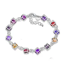 Цветной кубический циркониевый серебряный браслет