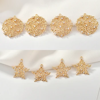 

High Quality Crystal Rhinestone Paved Gold Tone Alloy DIy Jewelry Findings Floral Round Stars Fashion Earring Pendant Charms