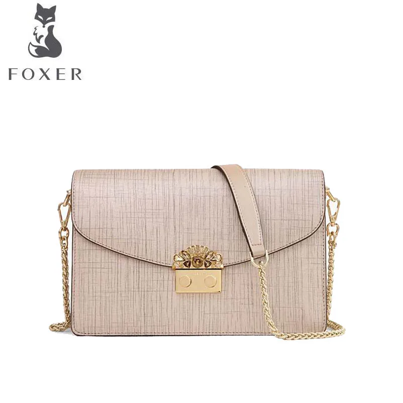 

FOXER 2019 New women Leather bag fashion Chain small bag luxury handbag women famous brand women leather shoulder crossbody bag