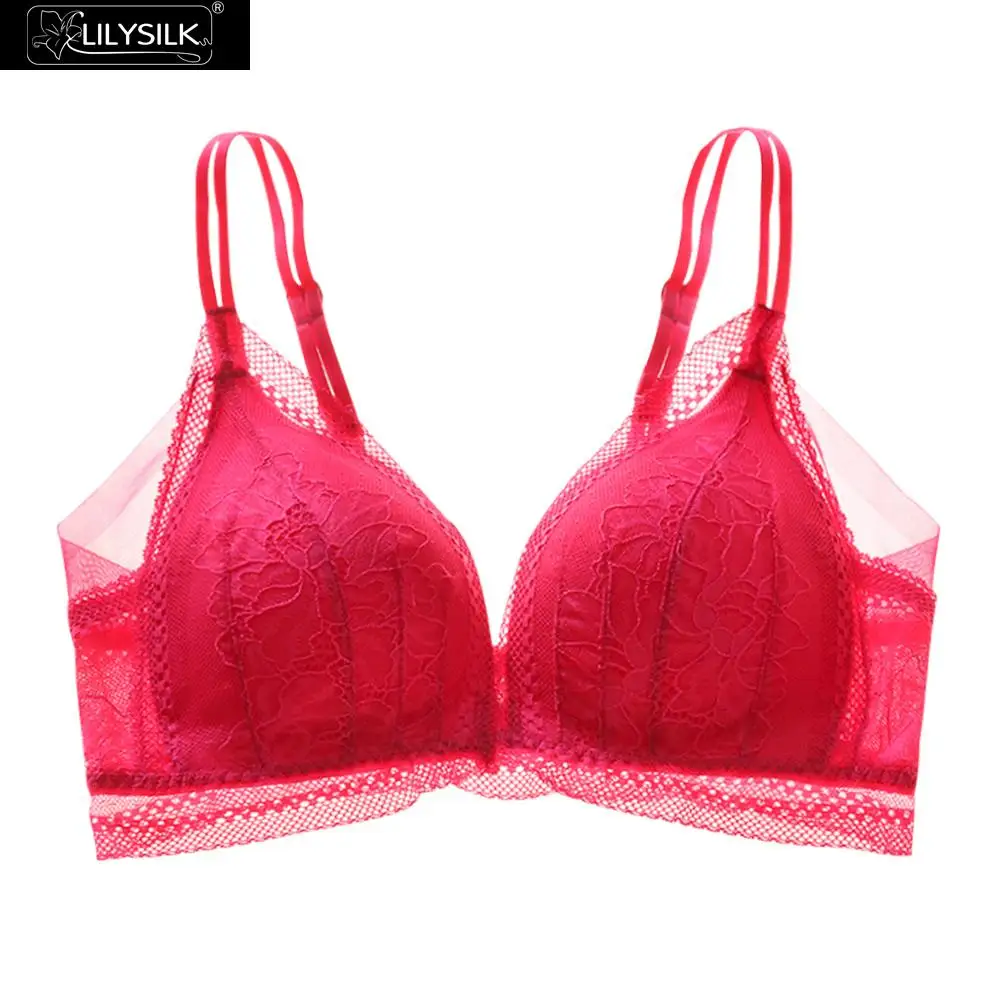 

LILYSILK Stylish Front-Closure Silk Bra With Lace Bralette Women New Free Shipping
