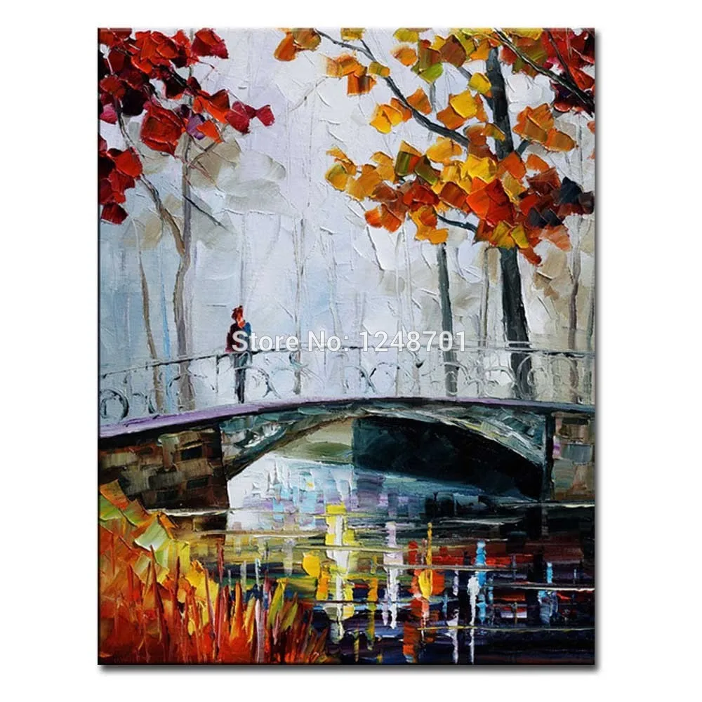 

Modern Abstract Palette Knife Bridge Lanscape Oil Painting On Canvas Handmade Landscape Wall Pictures For Living Room Home Decor