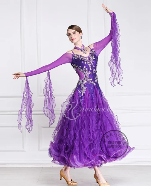 

customize purple rhinestone Fox trot Waltz tango standard ballroom dress competition ballroom dance dress lady girl women