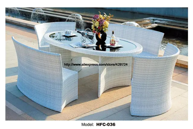 Elegante Weiße Rattan Garten Set Moderne Rechteck Tisch 4