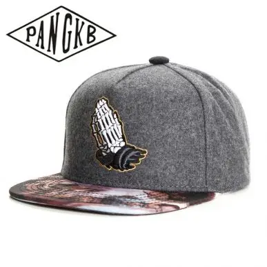 PANGKB брендовая шапка BONEZ Серая шерстяная ткань хип хоп молиться о богах snapback для